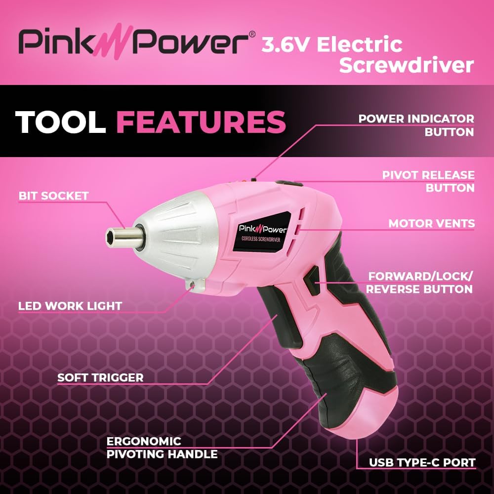Pin Powe Cordles Screwdrive Se 3.6 Electri Screwdrive Rechargeabl Scre Gu Ki Automati Min Pin Dril Se fo Wome Portabl Smal Dril Batter Powere Screwdrive LE Light