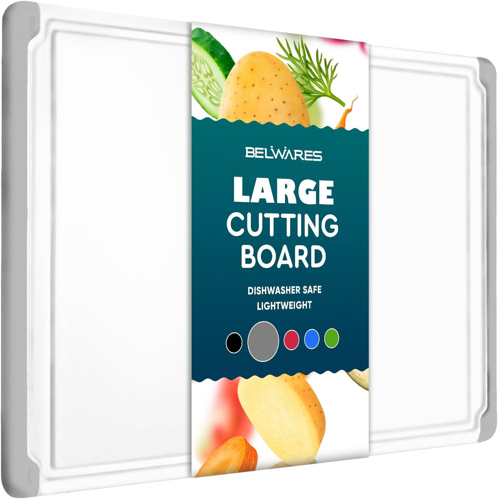 Large Cutting Boards for Kitchen - Dishwasher Safe Non-Slip Cutting Boards with Juice Grooves, Easy Grip Handles - Large and Thick Chopping Board (Grey)