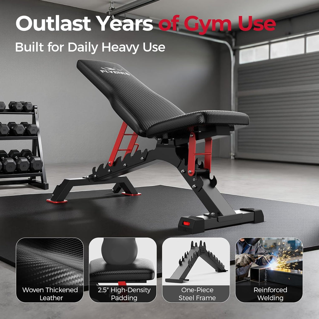 FLYBIR Commercia Grad Adjustabl Weigh Benc 1300LB Capacity 6+ Position fo Ultimat Strengt Trainin Benc Press wit Easy-Rol Wheels