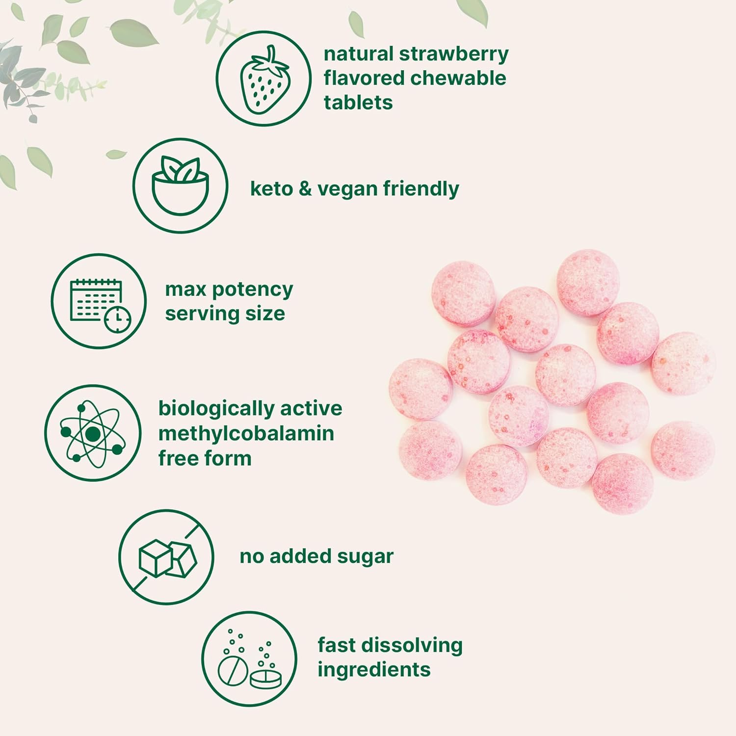 Micr Ingredient Vitami B1 5,00 mc Methylcobalami 24 Chewabl Tablet Fas Dissolve Natura Strawberr Flavo Support Energ Metabolis Healt Vegan Non-GMO Glute Free