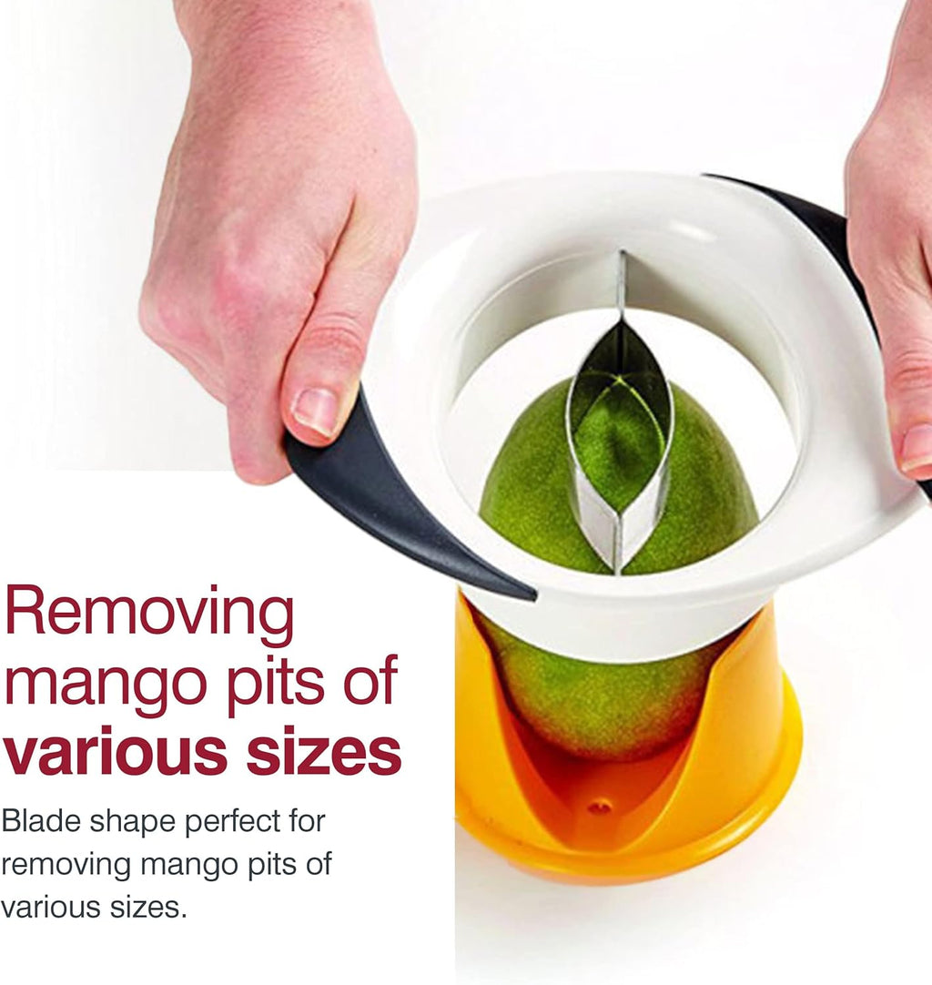 Zylis 3-in- Mang Slicer Peele an Pi Remove Too Kitche Mang Depitte Peele Gadge Frui Slice wit Micro-Serrate Stainles Stee Blade Mang Core fo Eas Use