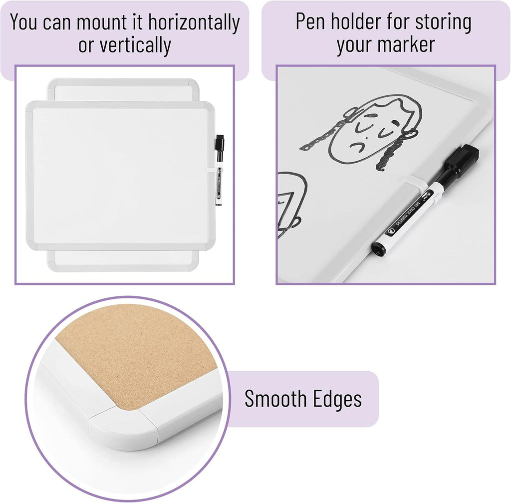 Dry Erase Board, 14¡± x 11¡± with a Black Dry Erase Marker, Small Mini White Board for Students, White Frame, Includes Double Sided Tapes