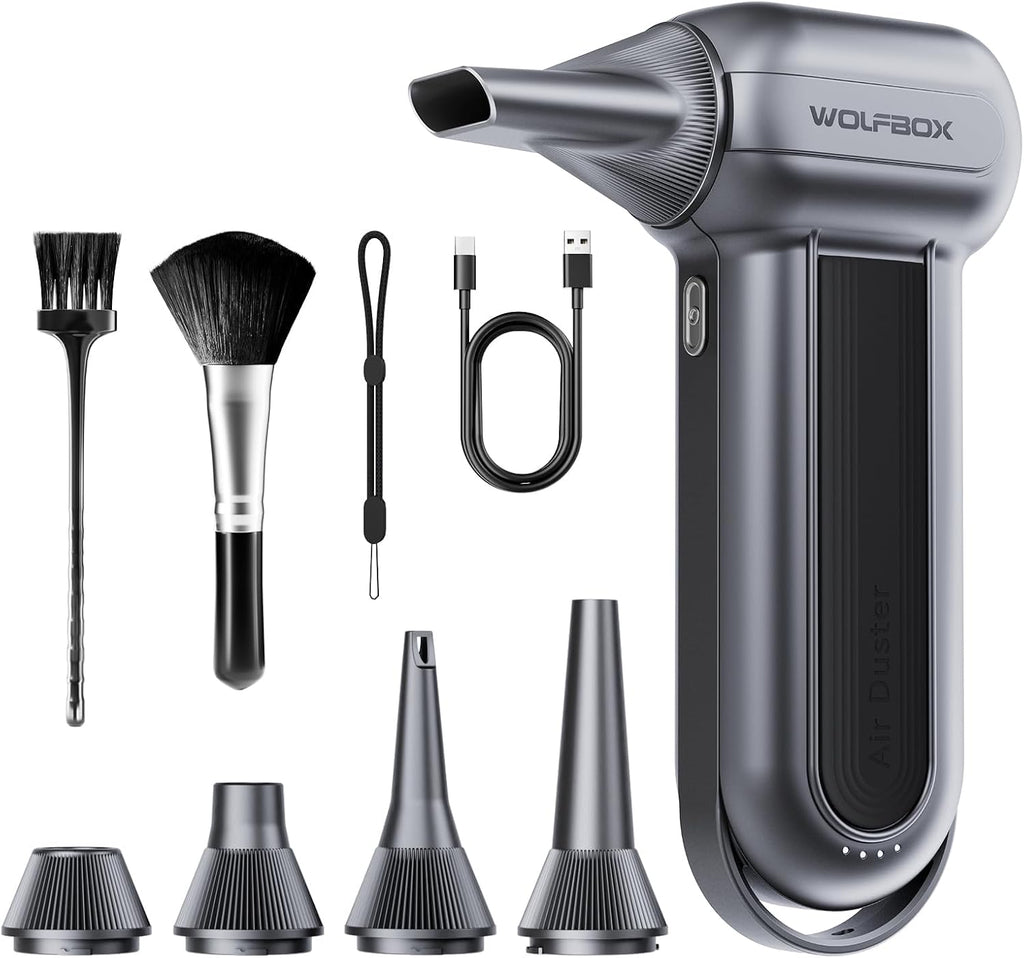 WOLFBO MF10 Electri Ai Duster-150000RP Supe Powe Cordles Ai Duster Rechargeabl Brushles Moto Durabl Blower 3-Gea Adjustabl Dus Blowe fo Computer Keyboard Outdoor Hous an Car