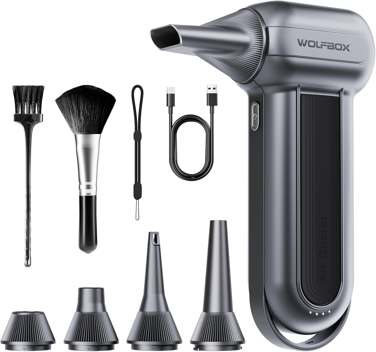 WOLFBO MF10 Electri Ai Duster-150000RP Supe Powe Cordles Ai Duster Rechargeabl Brushles Moto Durabl Blower 3-Gea Adjustabl Dus Blowe fo Computer Keyboard Outdoor Hous an Car
