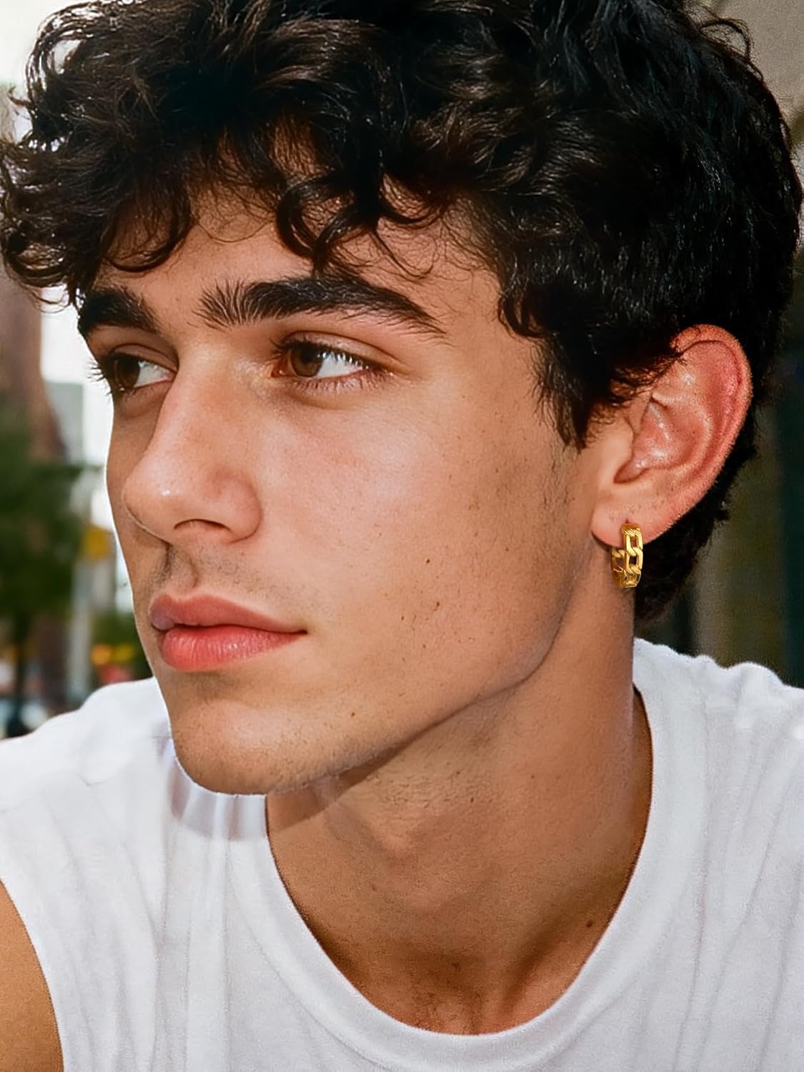 Chunky Hoop Earrings for Men Women, Skull/Infinity Pattern, Spike/Cuban Links 4 Design Options, Black/18K Gold Plated 316L Stainless Steel, Lightweight Earrings, Come Gift Box