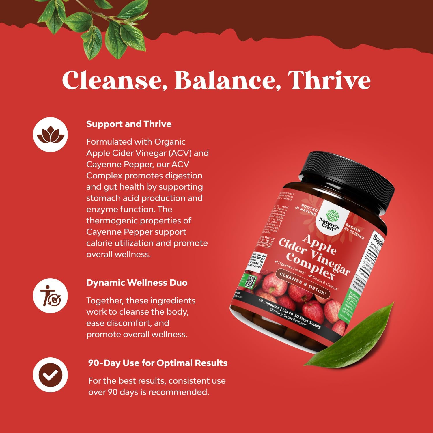 Cleansin Appl Cide Vinega Capsule AC Cleans an Deto Pill fo Gu an Digestiv Healt wit Slimmin Cayenn Extr Strengt AC Capsule fo Gu Cleans an Ful Bod Deto (3 Servings)