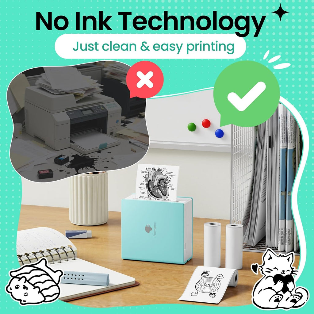 Phomemo Mini Printer Sticker Maker Machine M02- Mini Sticker Printer, Print Pods Suitable for Creative DIY, Diaries, Study Notes, Labels, Gifts, Portable Thermal Printer for School/Home/Office