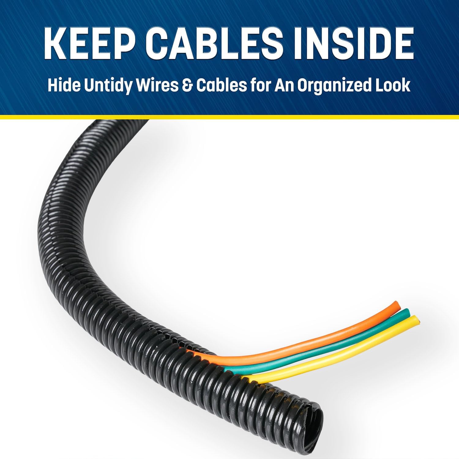 GS Power 1/4 Inch x 100ft Split Wire Loom Tubing, Split Cable Sleeve Cord Protector for Industrial Electrical Wires, Automotive Wire Cover Flexible, High Temperature Cable Conduit, Wrap