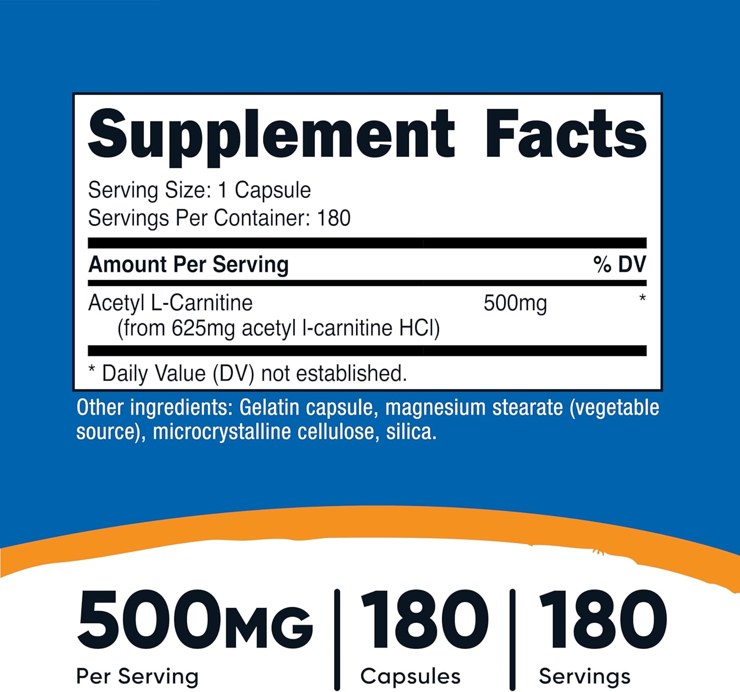Nutricost Acetyl L-Carnitine (ALCAR) 500mg, 180 Capsules, 180 Servings - Non-GMO and Gluten Free, 1 Capsule per Serving
