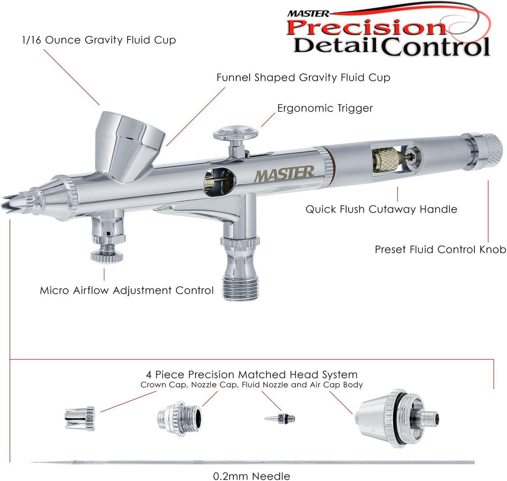 Maste Airbrus Hig Precisio G4 Dual-Actio Gravit Fee Airbrush 0. m Tip Smal 1/1 o Cup Ai Control