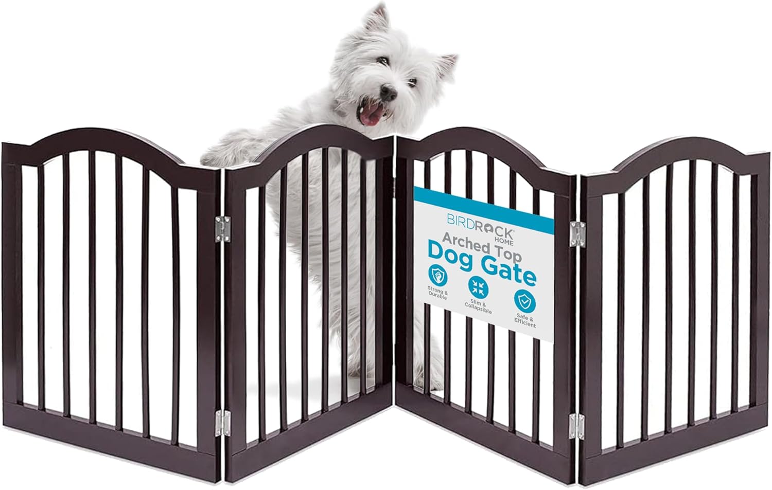 INTERNET'S BEST Arched Top Dog Gate | 4 Panel, 24inch H Wooden Pet Barrier for Dogs or Cats | Freestanding Folding Room Divider for Doorways, Hallways, Stairs, and Porch | Portable, Extra Wide | Espresso