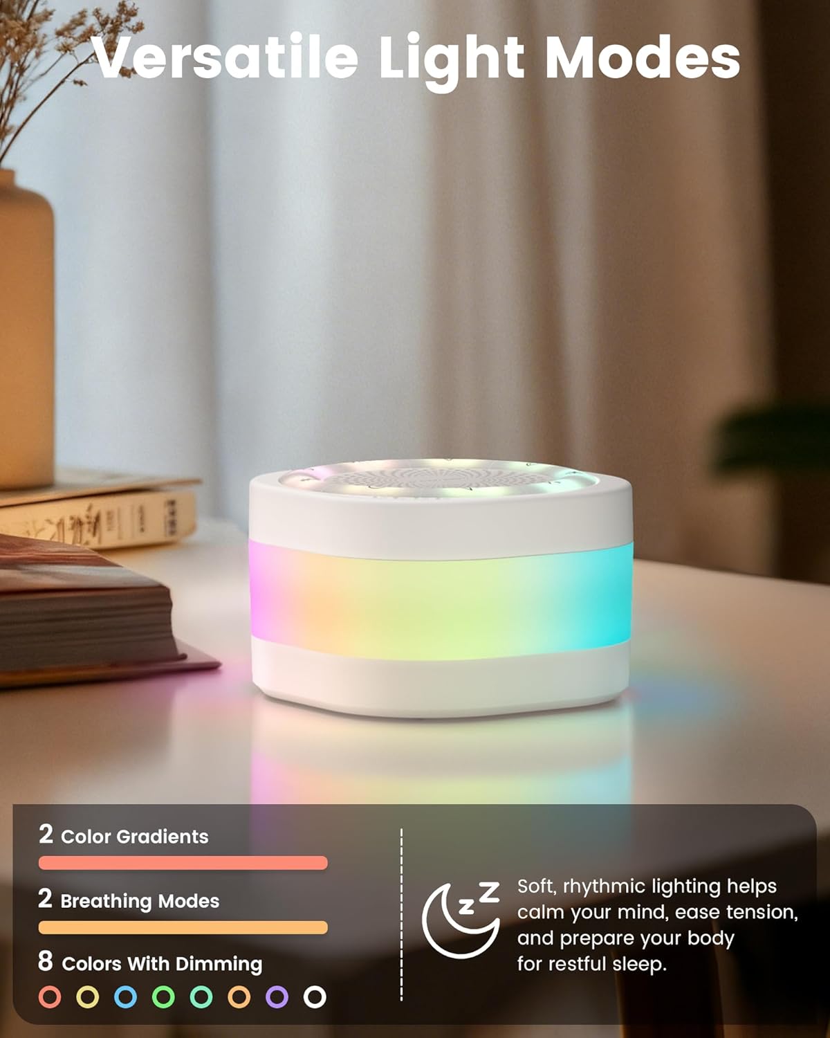 Glocusen Whit Nois Soun Machin fo Sleep 4 Sound Include Whit Pin Brow Noise Alph Brainwaves Dual-Trac Combinatio fo Bab Kid Adults Gradient Breathin Stati Colors