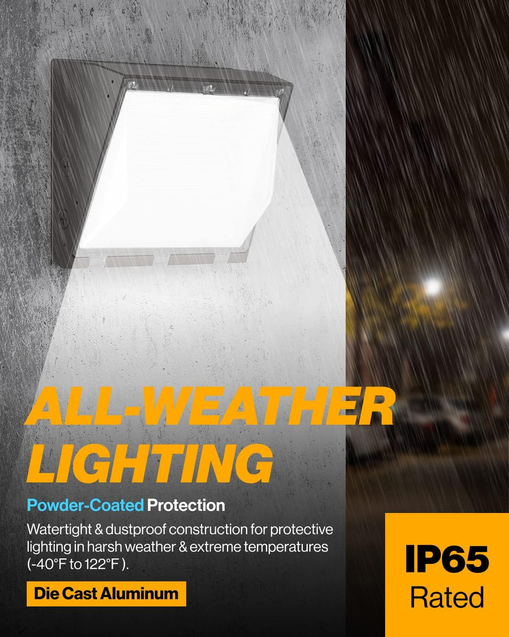 Sunc 1 Pac 80 LE Wal Pac Outdoo Industria Dimmabl Waterproo Commercia Grad Securit Warehous Supe Brigh Parkin Lo Lighting Selectabl CC 3000K/4000K/5000K 760 Lumens AC120-277V.
