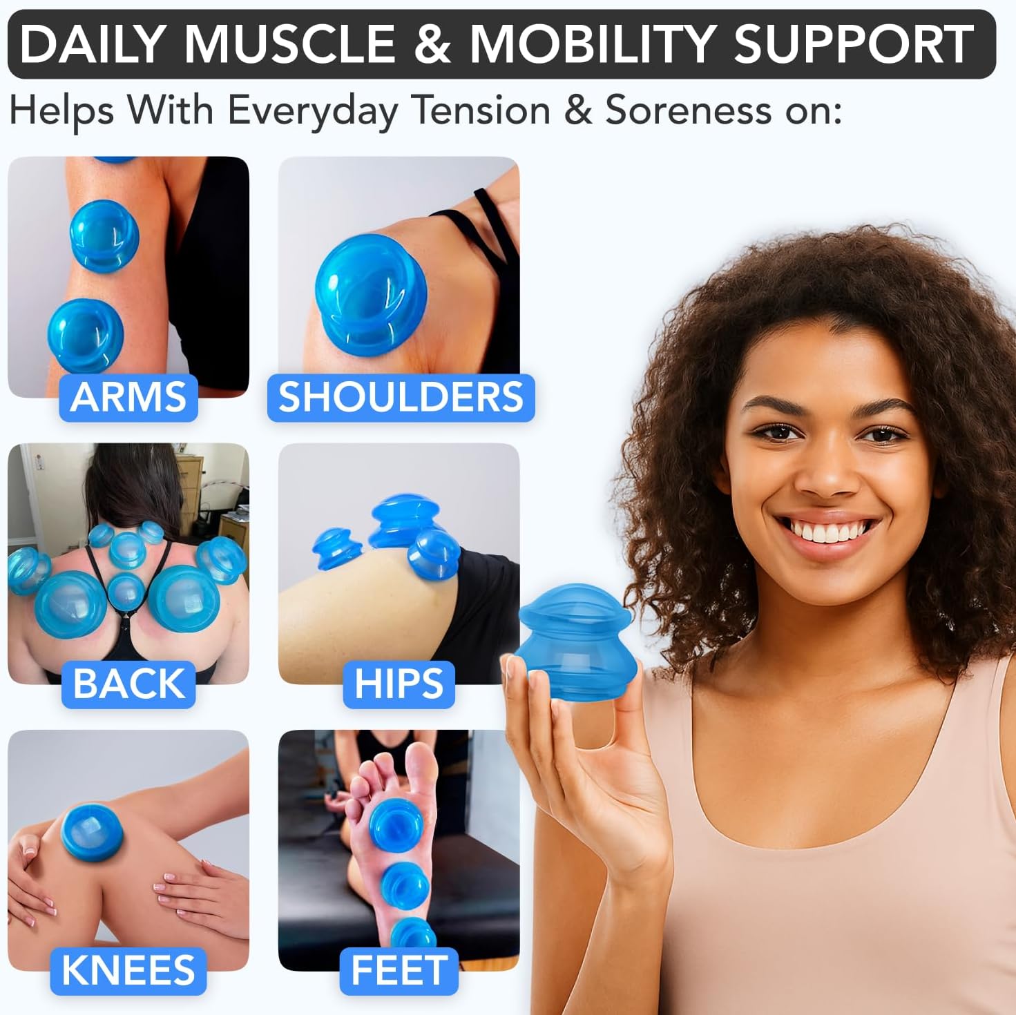 Silicone Cupping Therapy Set Professional Massage Cupping Cups for Cupping Therapy 4 Cup Kit for Massage, Myofascial Release, Cellulite Reduction (Lure Blue)