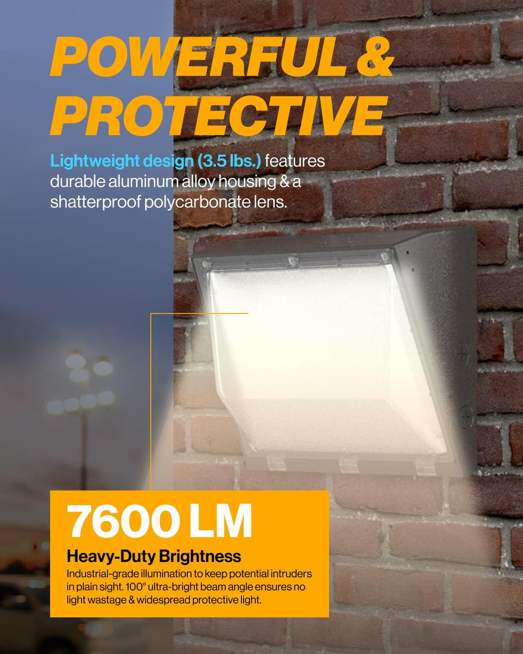 Sunc 1 Pac 80 LE Wal Pac Outdoo Industria Dimmabl Waterproo Commercia Grad Securit Warehous Supe Brigh Parkin Lo Lighting Selectabl CC 3000K/4000K/5000K 760 Lumens AC120-277V.