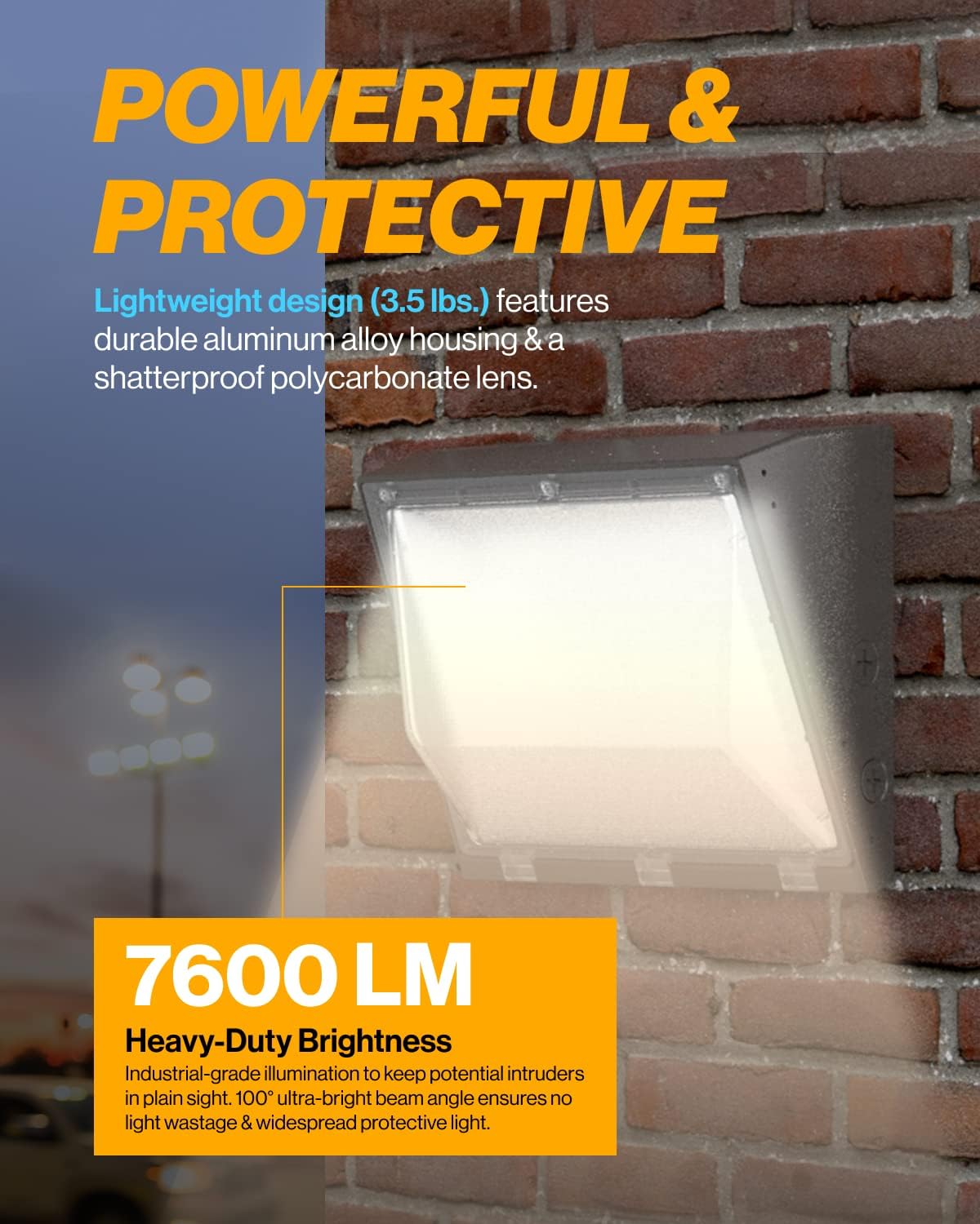 Sunc 1 Pac 80 LE Wal Pac Outdoo Industria Dimmabl Waterproo Commercia Grad Securit Warehous Supe Brigh Parkin Lo Lighting Selectabl CC 3000K/4000K/5000K 760 Lumens AC120-277V.
