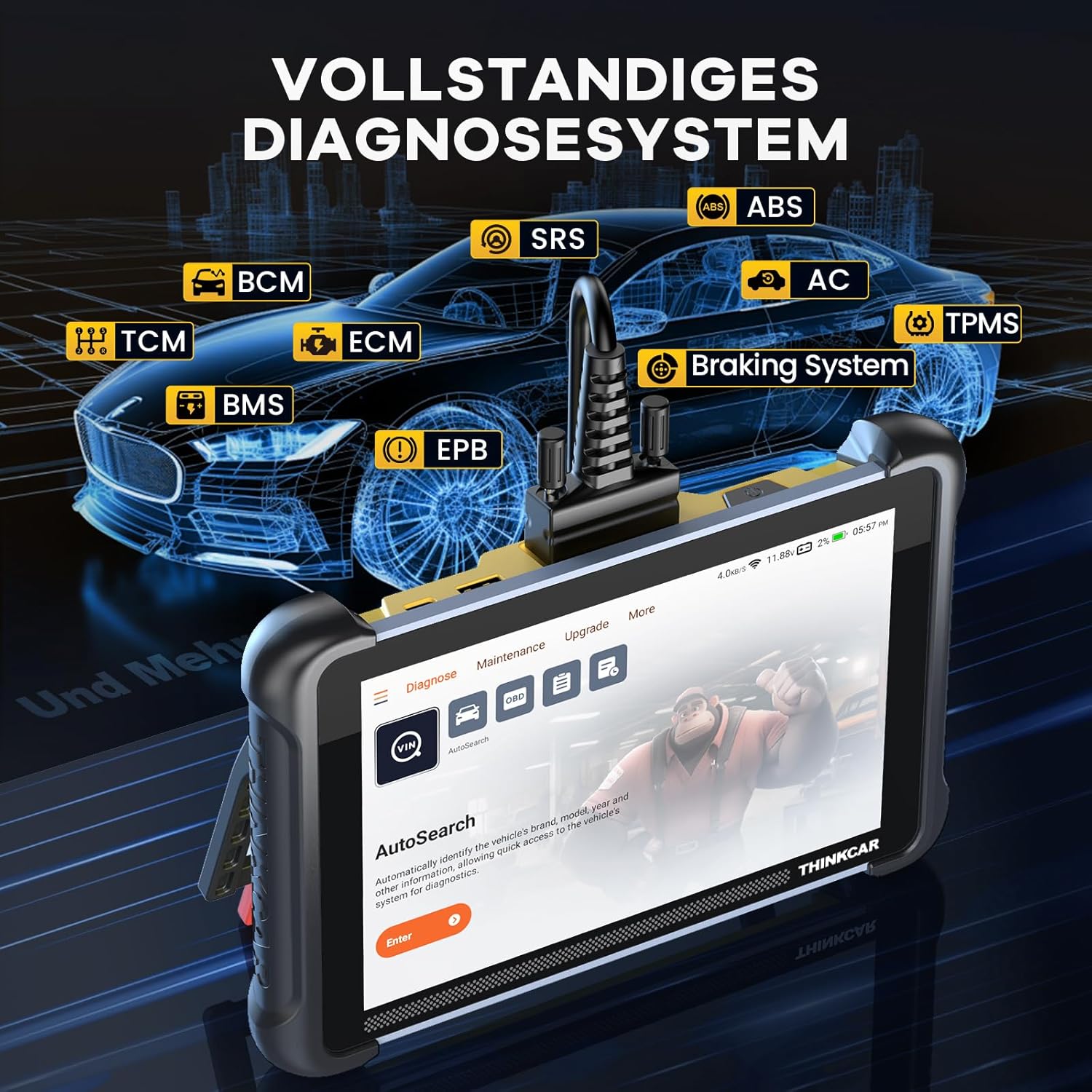 THINKCA OBD Scanne Diagnosti Too Lifetim Free ThinkSca 68 Ca Sca Too wit 3 Rese Function,Scanne fo Ca wit 3000 Activ Test,Advance EC Codin BI-Directional,FC Onlin Service