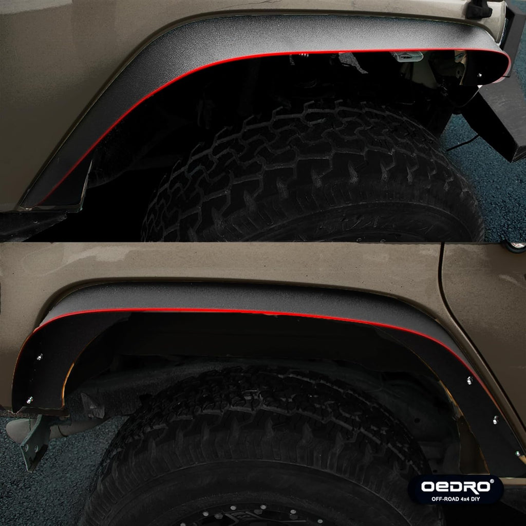 OEDRO Flat Front & Rear Fender Flares Compatible with 2007-2018 Jeep Wrangler JK & JKU Unlimited, 4 PCS Off-Road Steel Liner Set, Fenders for Jeep JK
