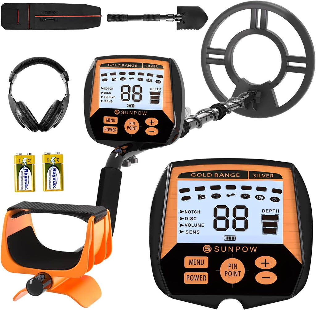 SUNPOW Metal Detector for Adults, Professional Waterproof High Accuracy Metal Detector, 10'' Detection Depth, Pinpoint & Disc & Notch & All Metal & Volume Modes, Strong Anti-Interference-GC-1083