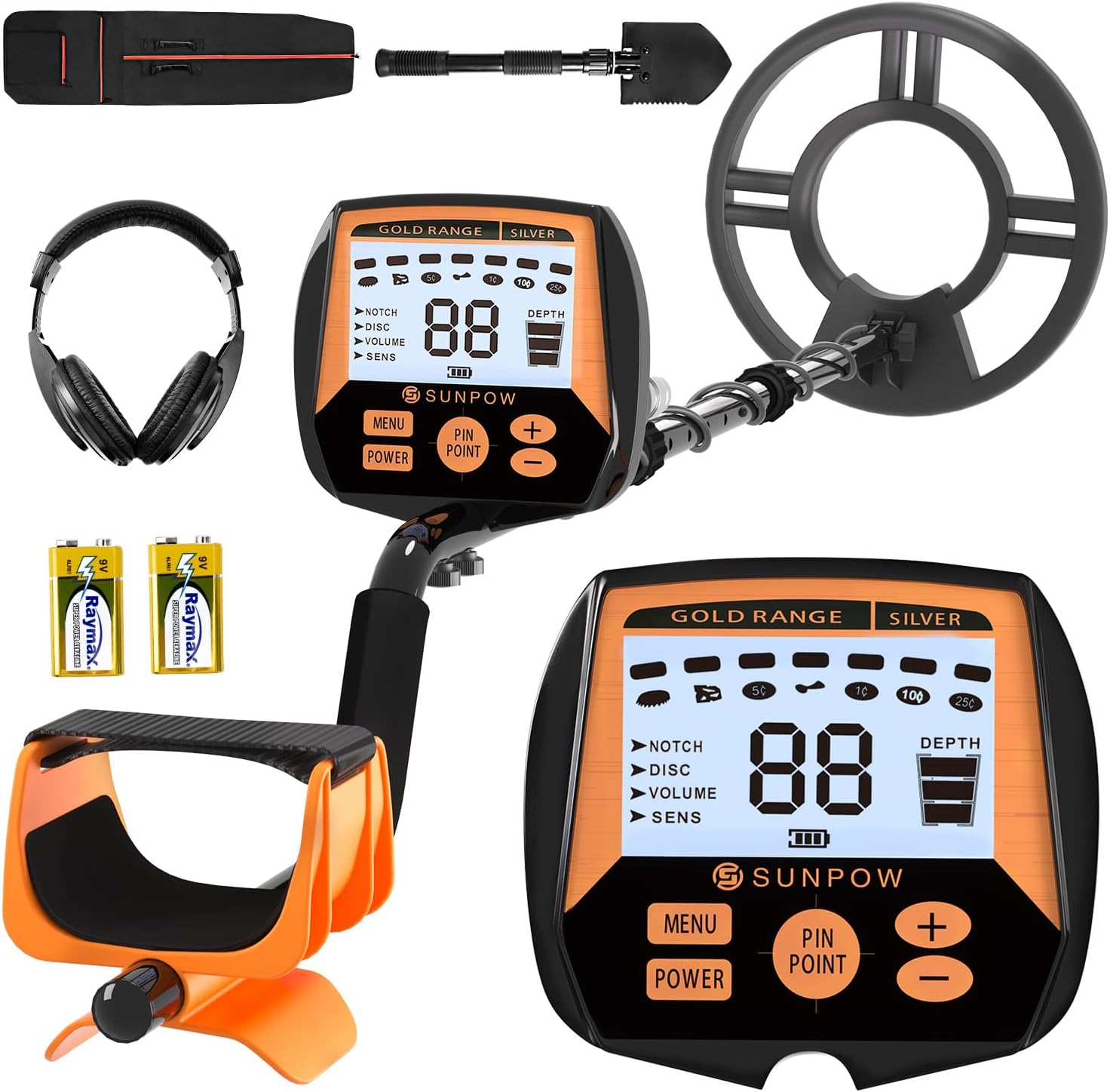 SUNPOW Metal Detector for Adults, Professional Waterproof High Accuracy Metal Detector, 10'' Detection Depth, Pinpoint & Disc & Notch & All Metal & Volume Modes, Strong Anti-Interference-GC-1083
