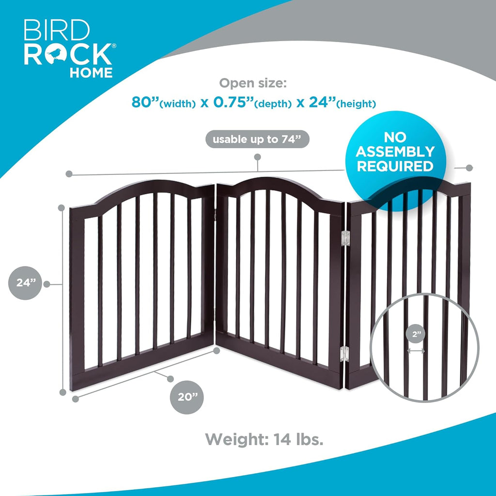INTERNET'S BEST Arched Top Dog Gate | 4 Panel, 24inch H Wooden Pet Barrier for Dogs or Cats | Freestanding Folding Room Divider for Doorways, Hallways, Stairs, and Porch | Portable, Extra Wide | Espresso
