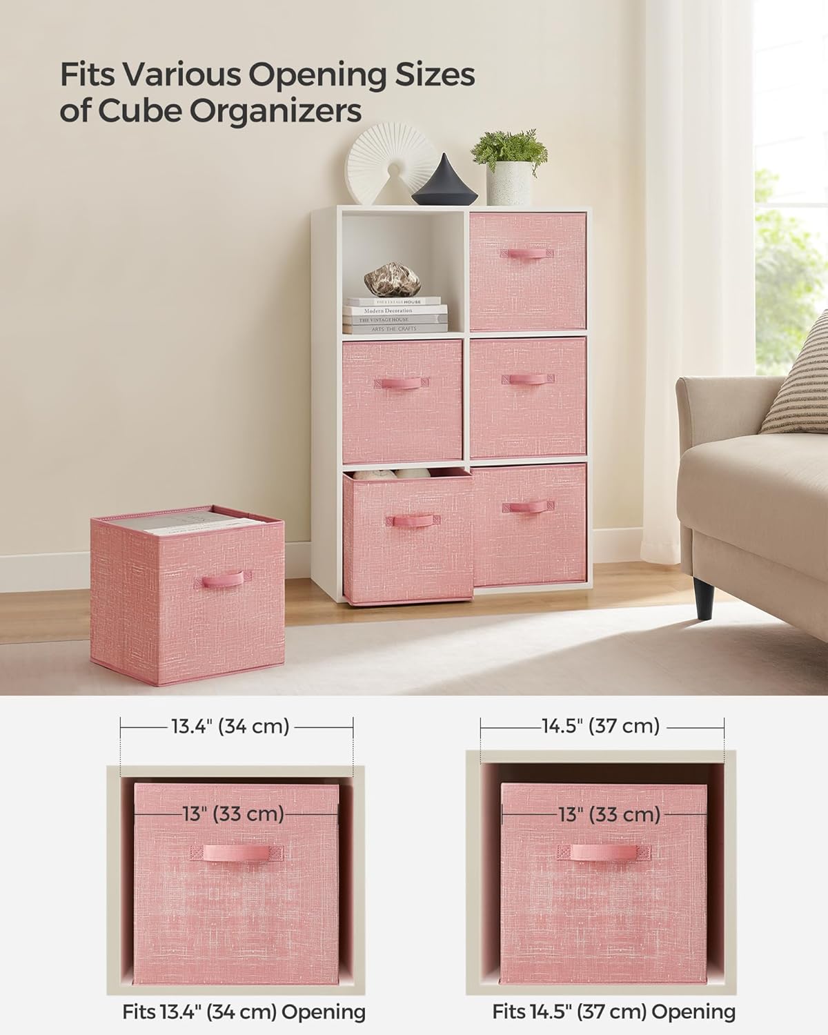 Storage Cubes, 13-Inch Non-Woven Fabric Bins with Double Handles, Set of 6, Closet Organizers for Shelves, Foldable, for Clothes, Jelly Pink UROB033R01