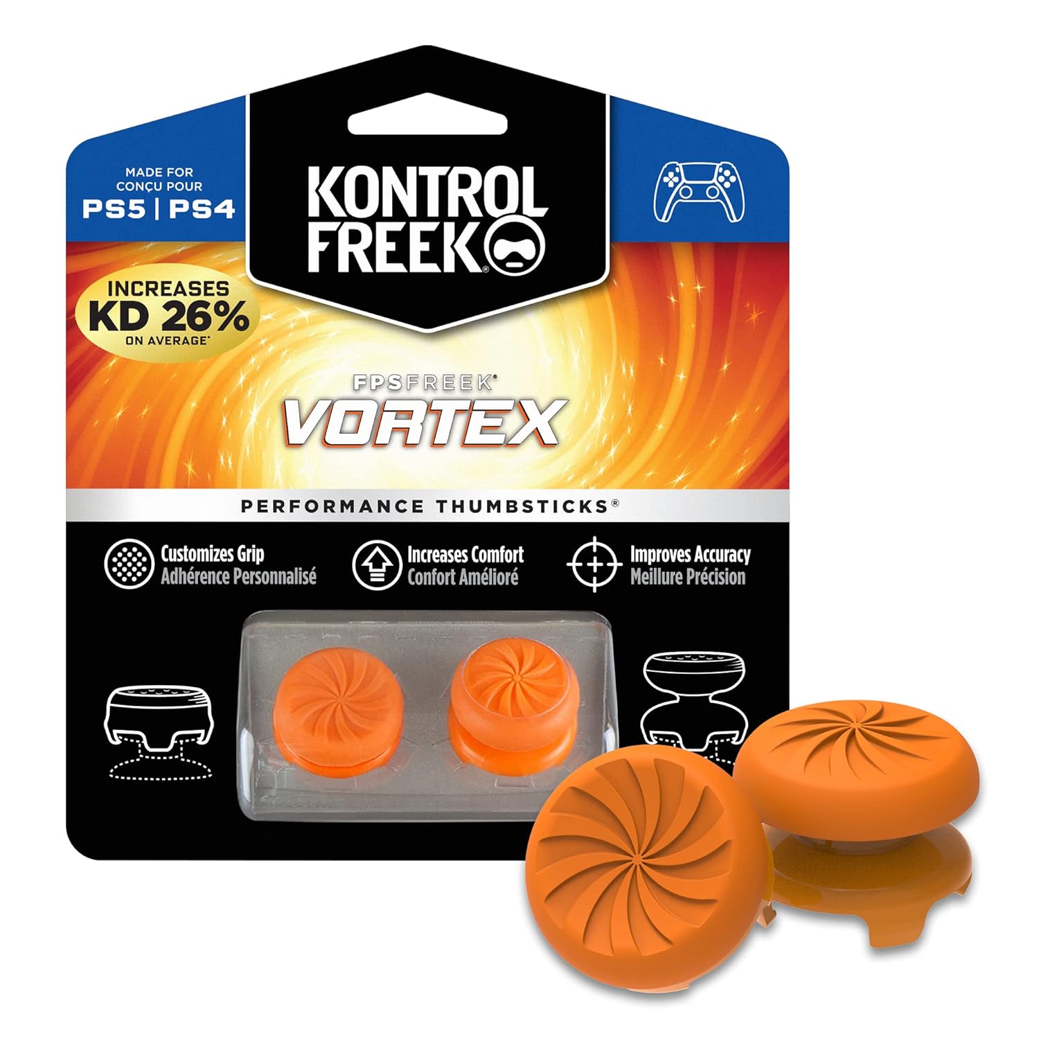 KontrolFree FP Free Vorte fo PlayStatio (PS4 an PlayStatio (PS5 Controlle Performanc Thumbstick  High-Ris Convex Mid-Ris Concav Orange