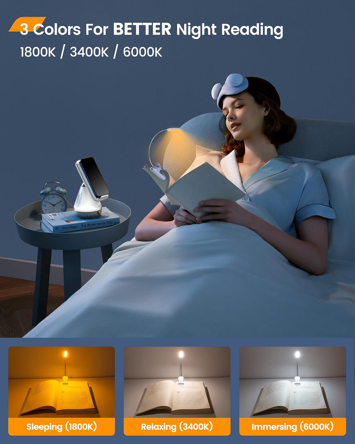 Glocusent Willow Book Light for Reading in Bed, 10LED Bright Reading Light, 3 Colors 3 Brightness, Rechargeable ,Lasts for 80hr, Lightweight Clip on Book Light, Perfect for Book Lovers
