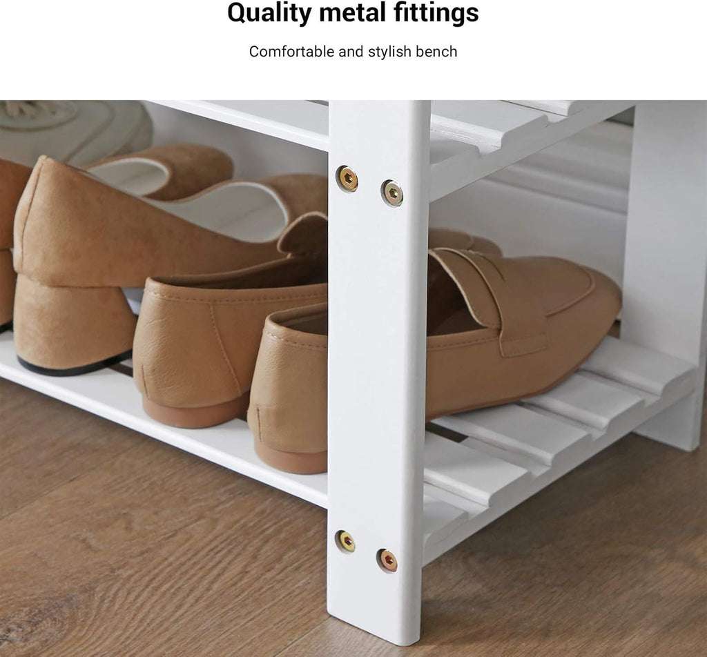 SONGMICS Bamboo Shoe Bench, 3-Tier Shoe Rack Organizer for Entryway, Living Room, Bench Seat Holds Up to 300 lb, 11.9 x 28.3 x 19.2 Inches, Cloud White and Slate Gray ULBS604W01