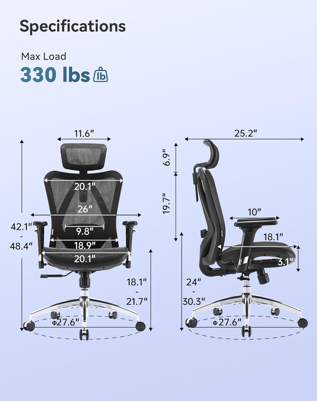 SIHOO M57 Ergonomic Mesh Office Chair, High Back Home Desk Chair with 3D Armrests, Lumbar Support and Adjustable Headrest, Comfortable Computer Chair, Big Tall Office Chair Hold 330 LBS-Black