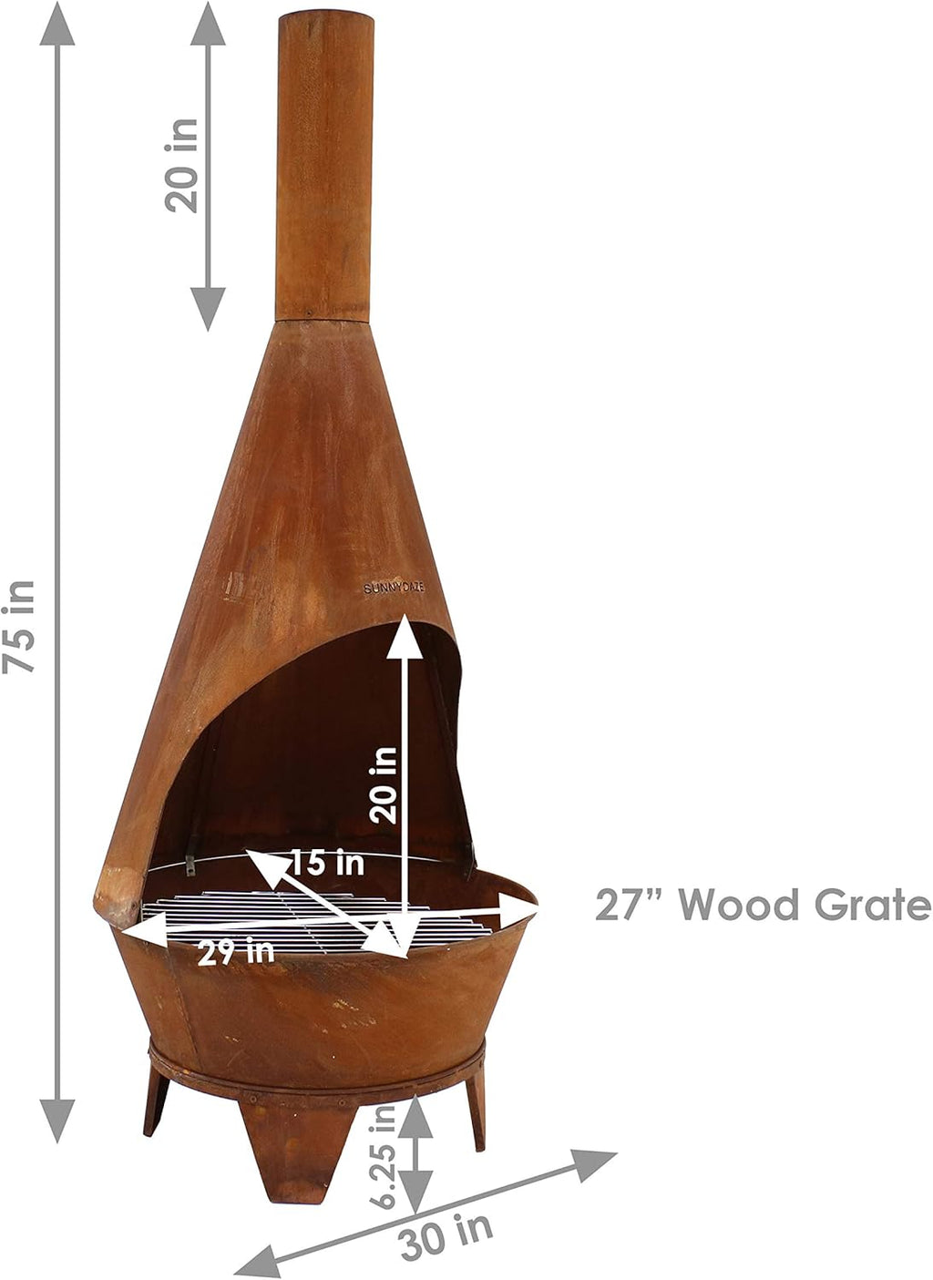 Sunnydaz 6-Foo Larg Chimine Outdoo Fireplac Outdoo Wood-Burnin Fireplac Chimne Fir Pi wit Gril Grat Rustic