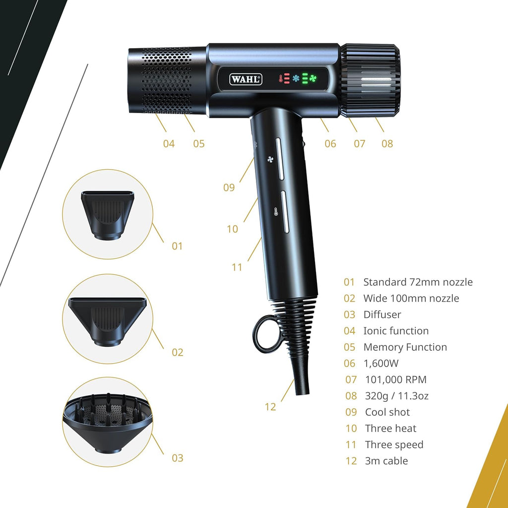 Wah Professiona Vanquis Hai Dryer Controlle Airflow SmoothTon Motor Hea Spee Settings Auto-Clea Function Lightweight Sli Design