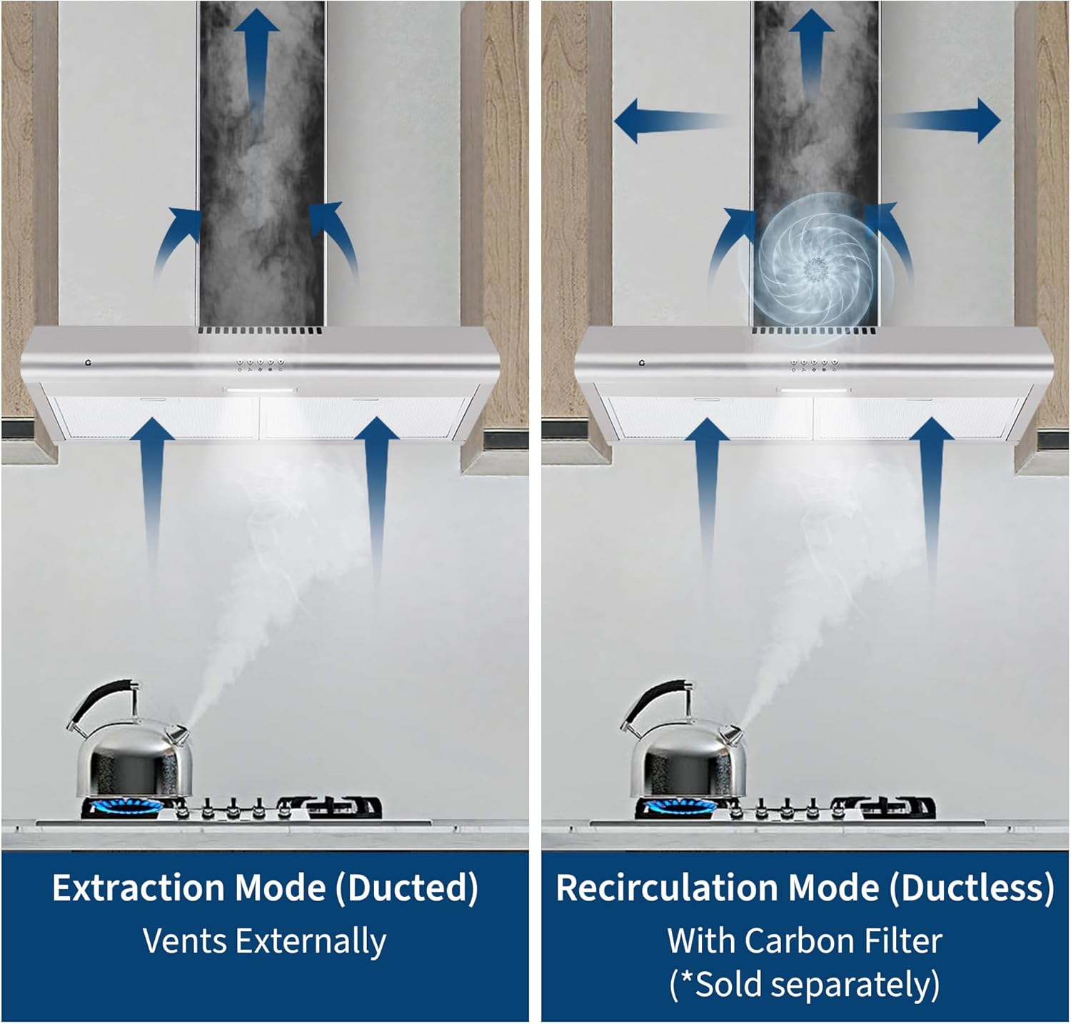 Rang Hoo 3 i Unde Cabinet Stainles Stee Stov Ven Hood 200CFM 3-Spee Exhaus Fan Butto Controls LE Lights Reusabl Baffl Filters Silver