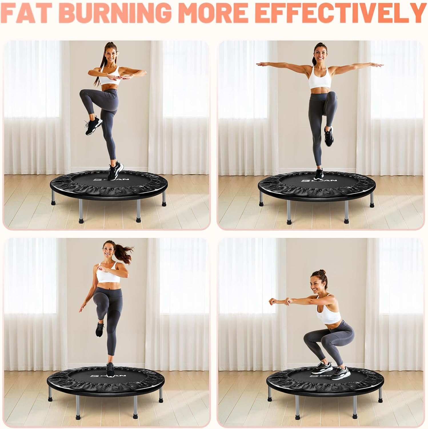 BCAN 38inch/40''/48'' Foldable Mini Trampoline Fitness Trampoline with Safety Pad,Rebounder Exercise Trampoline for Adults Indoor/Garden Workout,Max Load 300lbs/440lbs