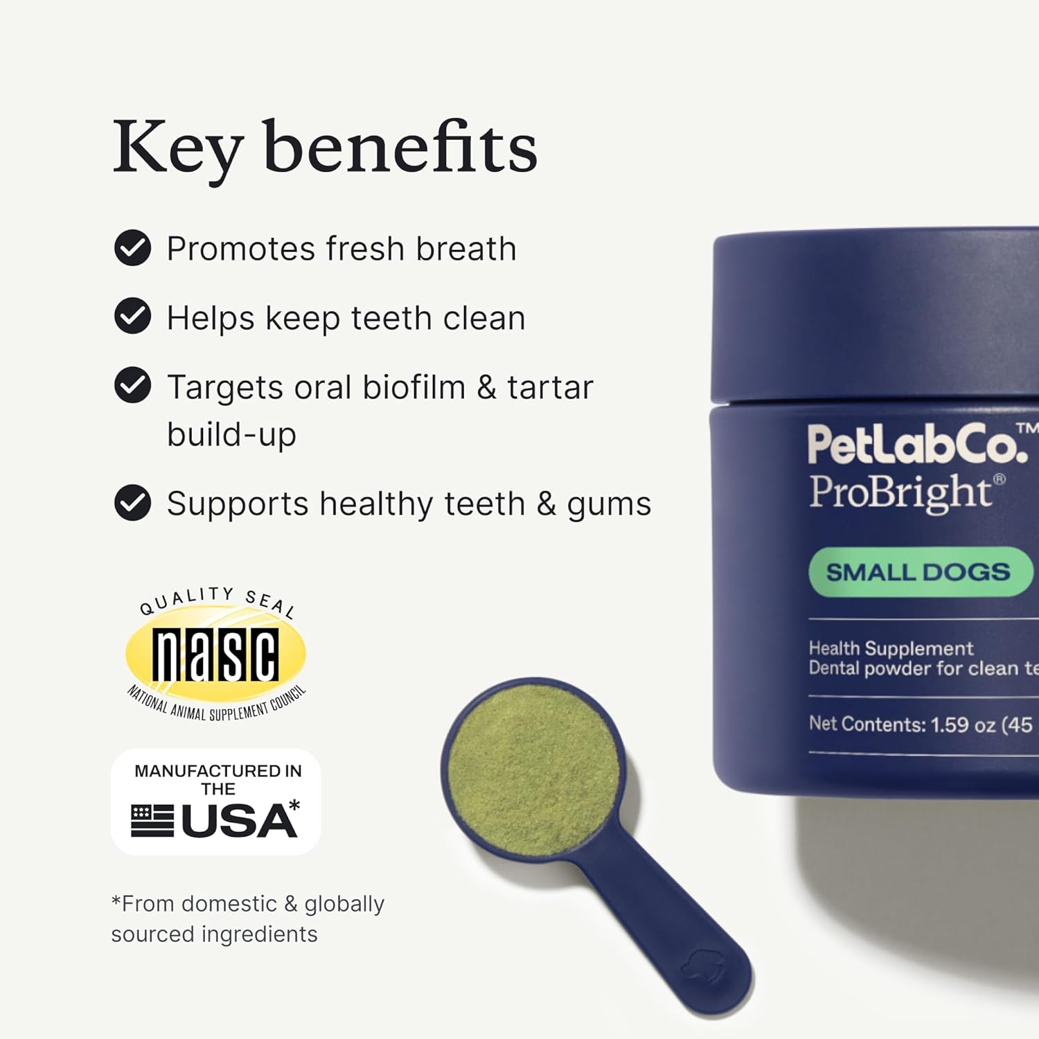 PetLab Co. ProBright Dental Powder - Dog Breath Freshener - Teeth Cleaning Made Easy ¨C Targets Tartar Bad Breath - Formulated for Small Dogs - Packaging May Vary