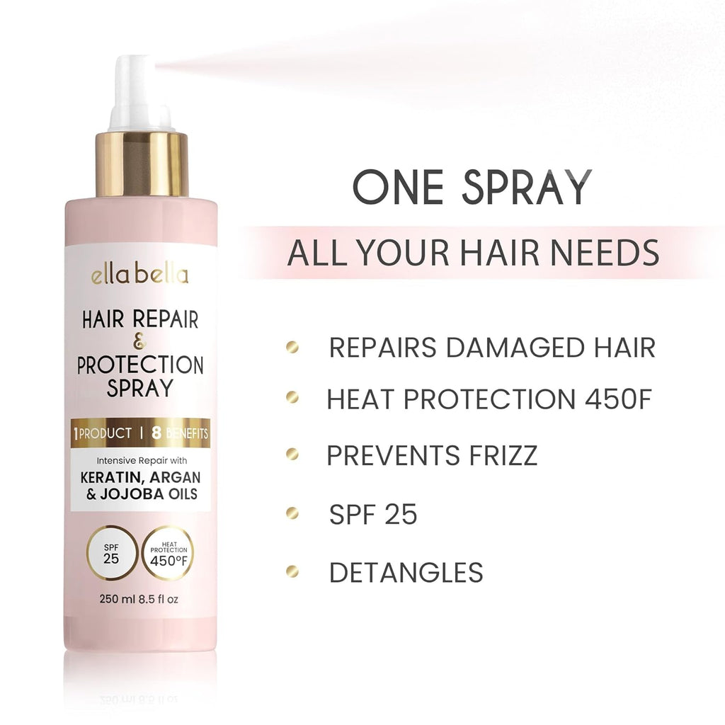 ELLA BELLA️ All-in-1 Heat Protectant Spray for Hair • Repair, Protect, and Nourish with UV Shield • Cruelty-Free Formula with Argan Oil, Jojoba, and Keratin • Professional Hair Heat Protection Spray