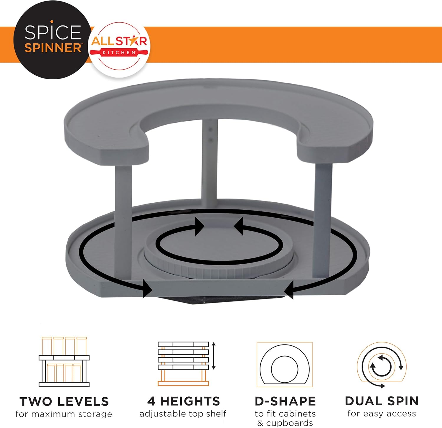 Allsta Innovation Spic Spinne Two-Tiere Spic Organize Holde Tha Save Space Keep Everythin Neat Organize Withi Reac Wit Dua Spi Turntables Grey