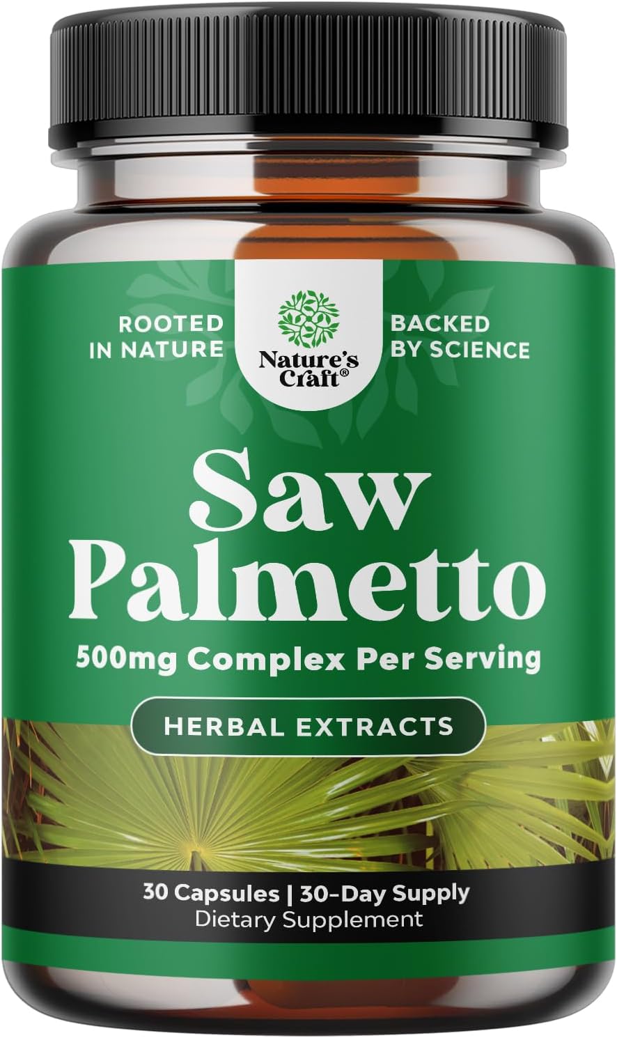 Extra Strength Saw Palmetto Extract - Advanced Herbal Complex for Hair Health and Urinary Support with Plant Sterols Flavonoids - Potent Herbal Supplement with 500mg per Serving - 30 Capsules