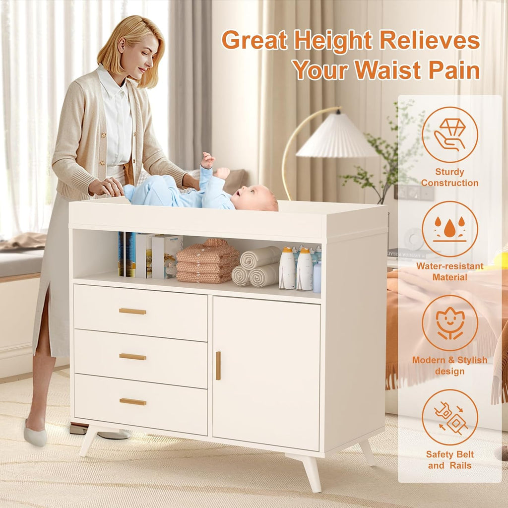 GarveeLif Bab Changin Tabl Dresse fo Infants 3-Drawe Change Dresse wit Removabl Changin pad Dresse wit Changin Tabl Top Dresse fo Nursery Woo Diape Changin Station