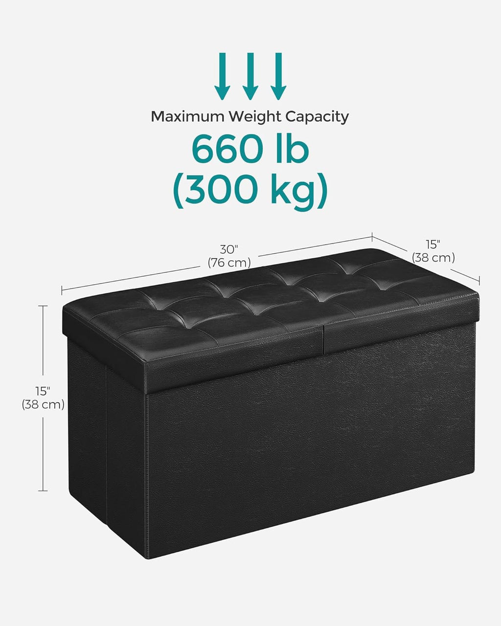 Collection - 30 Inches Storage Ottoman Bench with Flipping Lid, Storage Chest Footstool, Load 660 lb, for Entryway, Living Room, Bedroom, Synthetic Leather, Black ULSF45BK