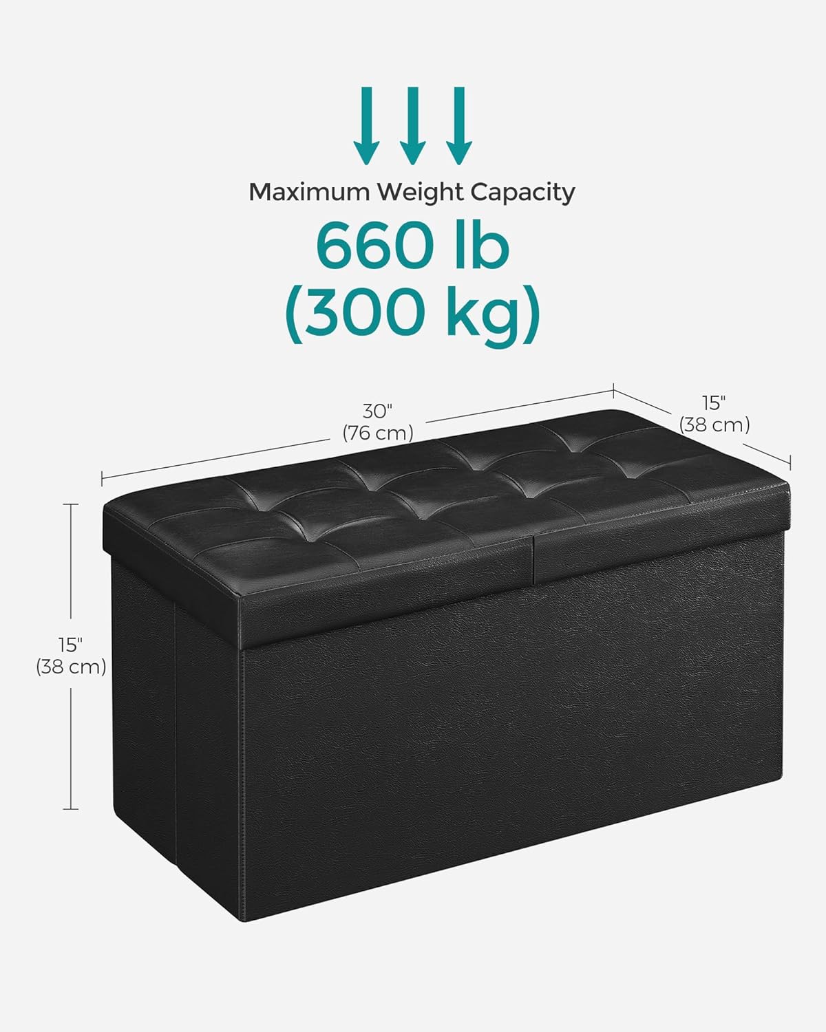Collection - 30 Inches Storage Ottoman Bench with Flipping Lid, Storage Chest Footstool, Load 660 lb, for Entryway, Living Room, Bedroom, Synthetic Leather, Black ULSF45BK