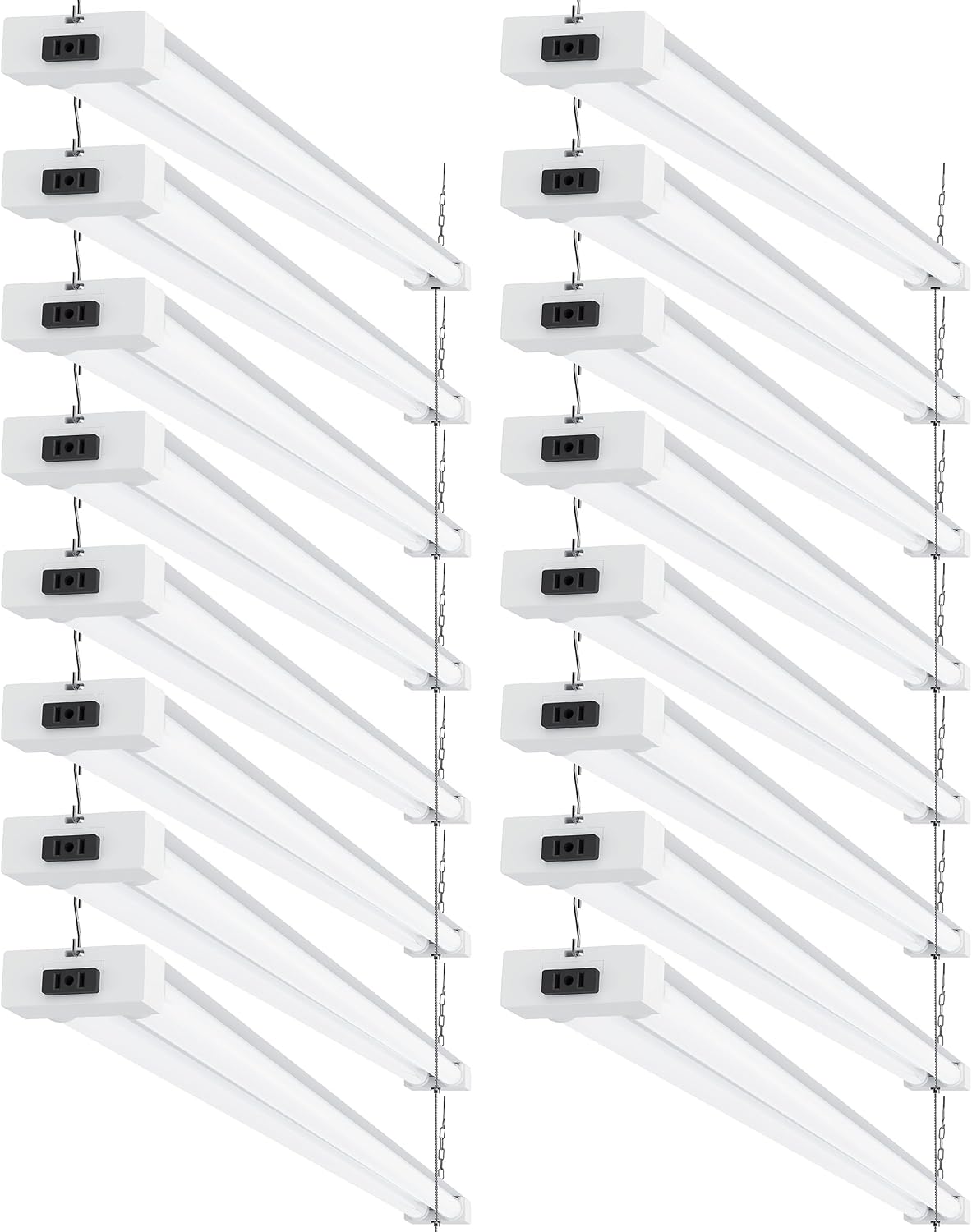Sunc 1 Pac 40W=260 LE Sho Ligh fo Worksho Garag 4FT Plu i Froste Len Linkabl Utilit Industria Fixture 5000 Daylight 410 Lumen Non-Dimmable Hanging Pul Chai ETL