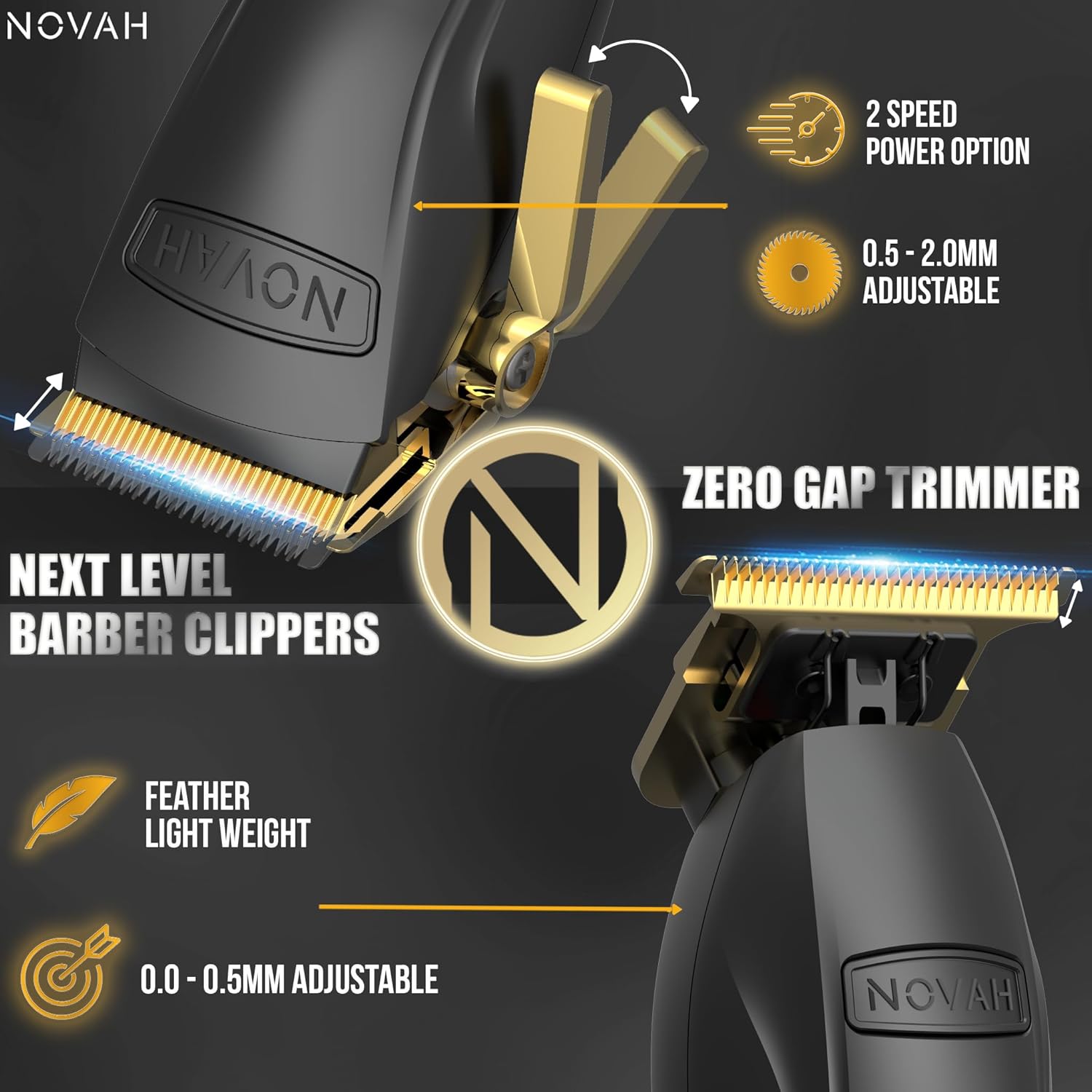 Novah Professiona Hai Clipper fo Men Professiona Barbe Clipper an Trimme Set Men Cordles Hai Clippe fo Barber Haircu Fadin Ki Fad Gold