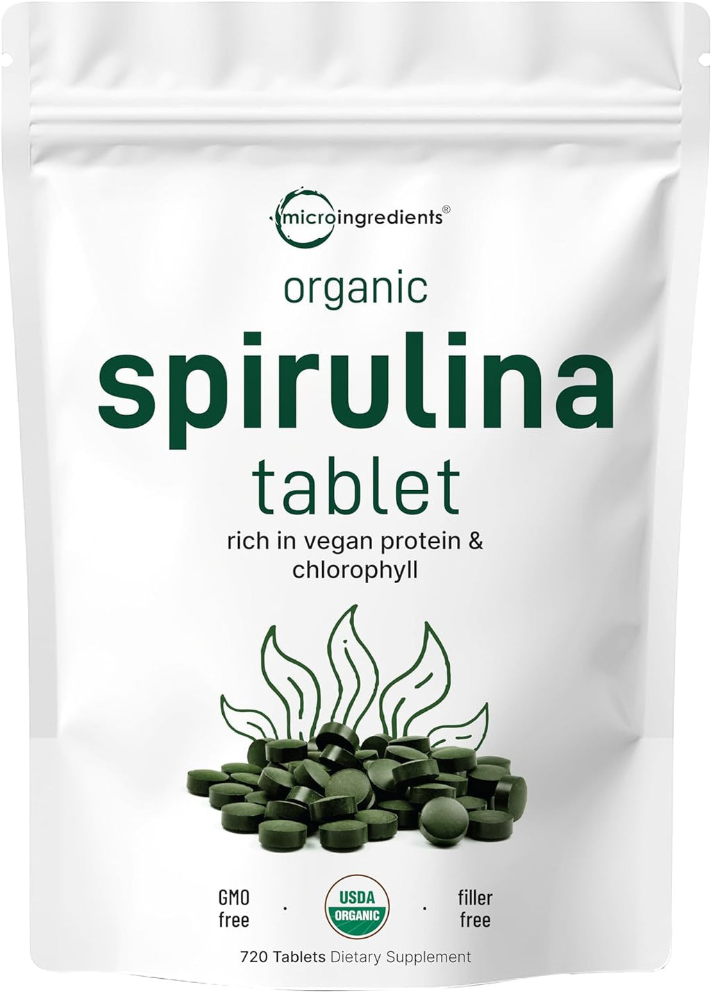 Micr Ingredient Organi Spirulin Supplement 3000M Pe Serving 72 Tablet ( Mont Supply) N Fille Non-GMO Ric i Vega Protein Vitamin Prebiotics Premiu Spirulin Pills