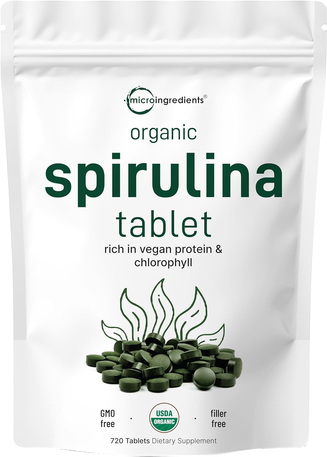 Micr Ingredient Organi Spirulin Supplement 3000M Pe Serving 72 Tablet ( Mont Supply) N Fille Non-GMO Ric i Vega Protein Vitamin Prebiotics Premiu Spirulin Pills