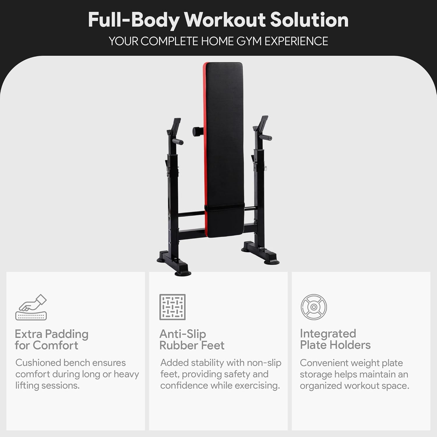 BalanceFrom Steel Weight Bench w/ Squat Rack in Multiple Colors, 400 lb User Capacity - Foldable Home Gym Equipment for Range of Workouts w/ 6-Position Barbell Holder & Adjustable Seat and Recliner