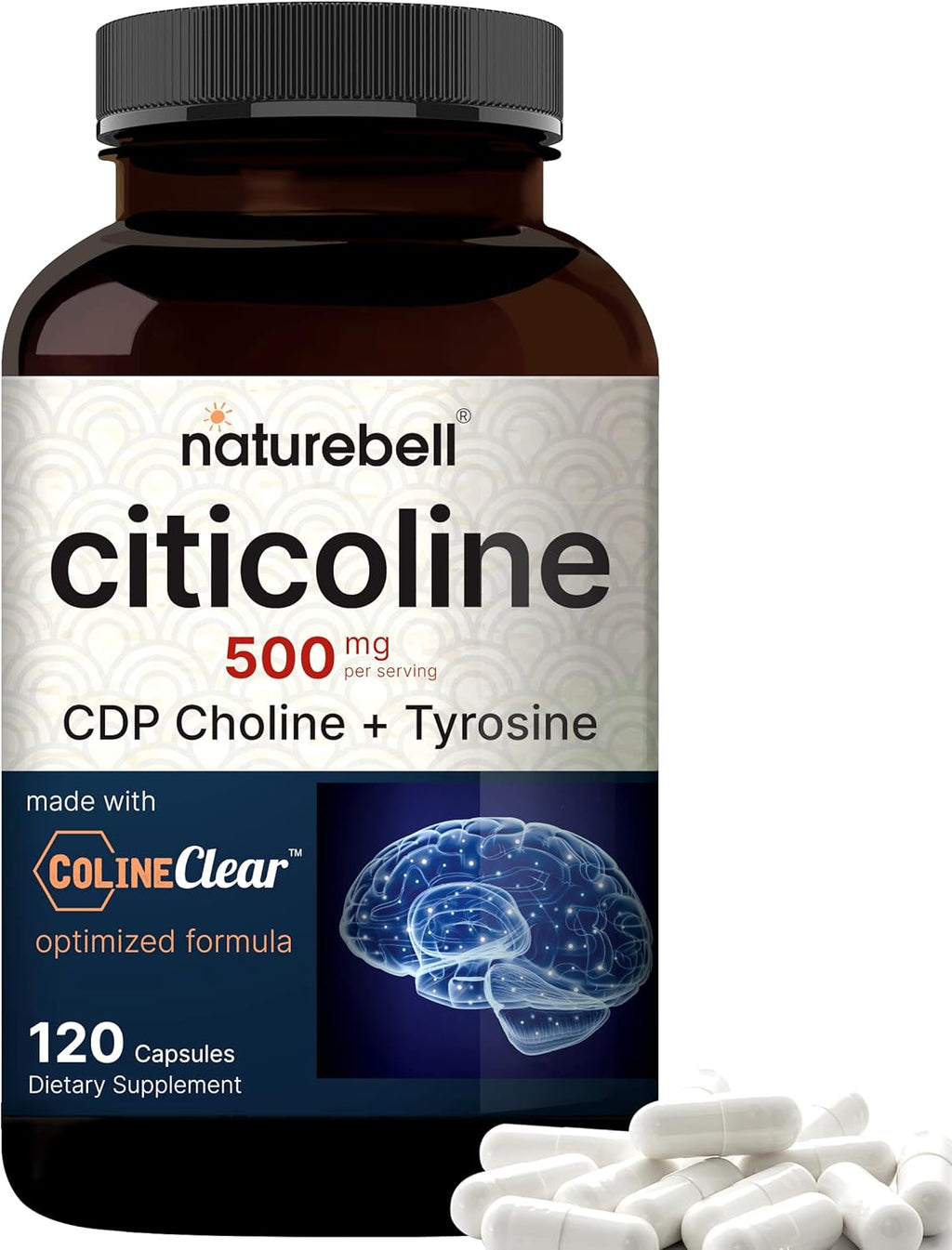 NatureBel Citicolin Supplements CD Choline Citicolin 500m Plu Tyrosin 50m Pe Serving Optimize Dosage 12 Capsules i Formula Dua Actio Brai Supplement Non-GMO