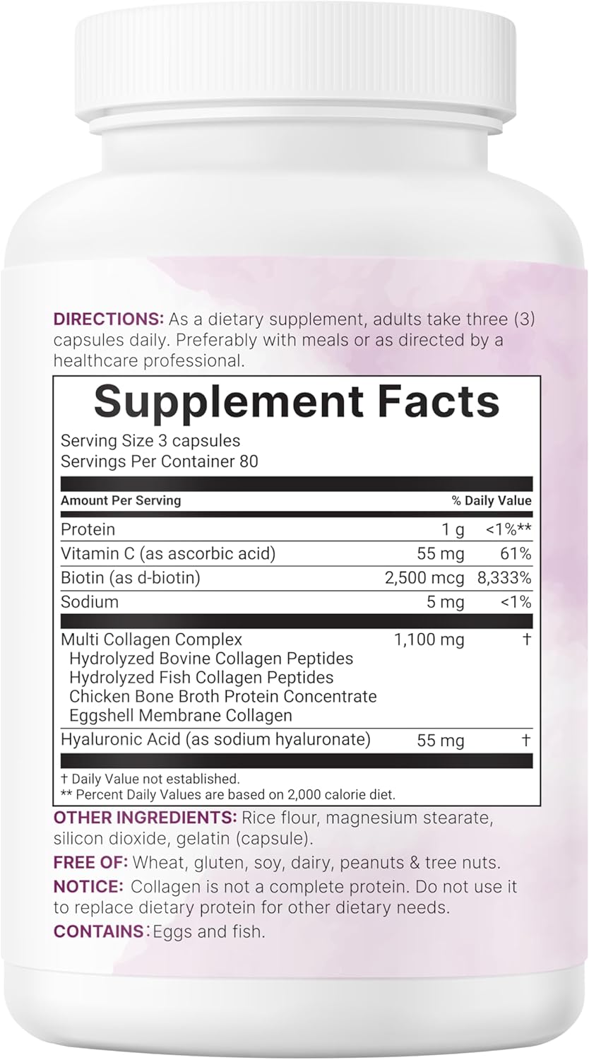 Micro Ingredients 2 Pack Multi Collagen Pills for Women Men, 480 Capsules | Type I, II, III, V, X | Hydrolyzed Peptides with Biotin, Hyaluronic Acid, Fat Soluble Vitamin C Complex | Filler Free