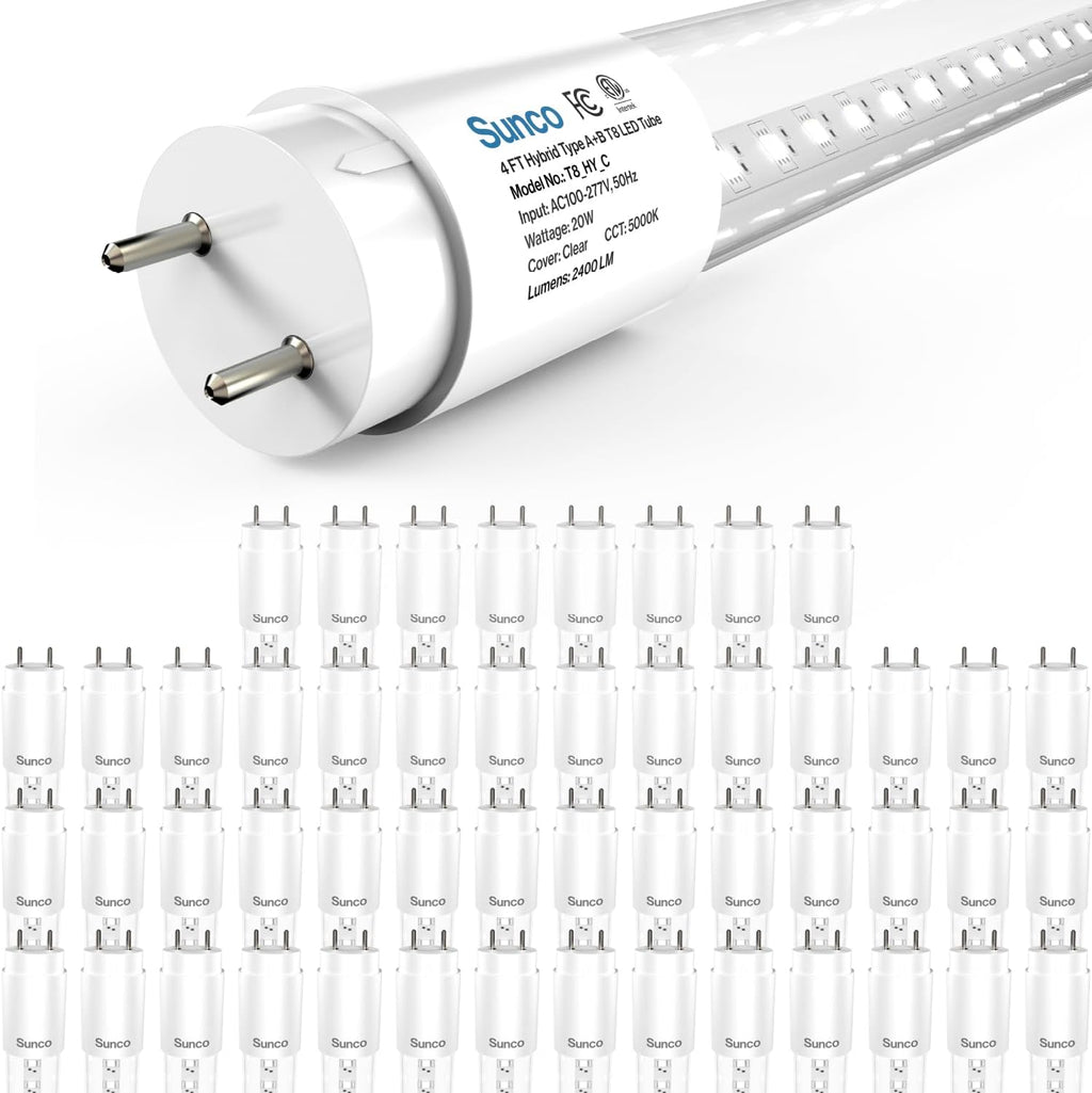 Sunc 5 Pac T LE Bulb Foot 4 Inc Tub Ligh Bulb Fluorescen Replacement Singl o Doubl Ende Hybri Typ A+B 240 LM 20W 5000 Daylight Clea Len ETL.