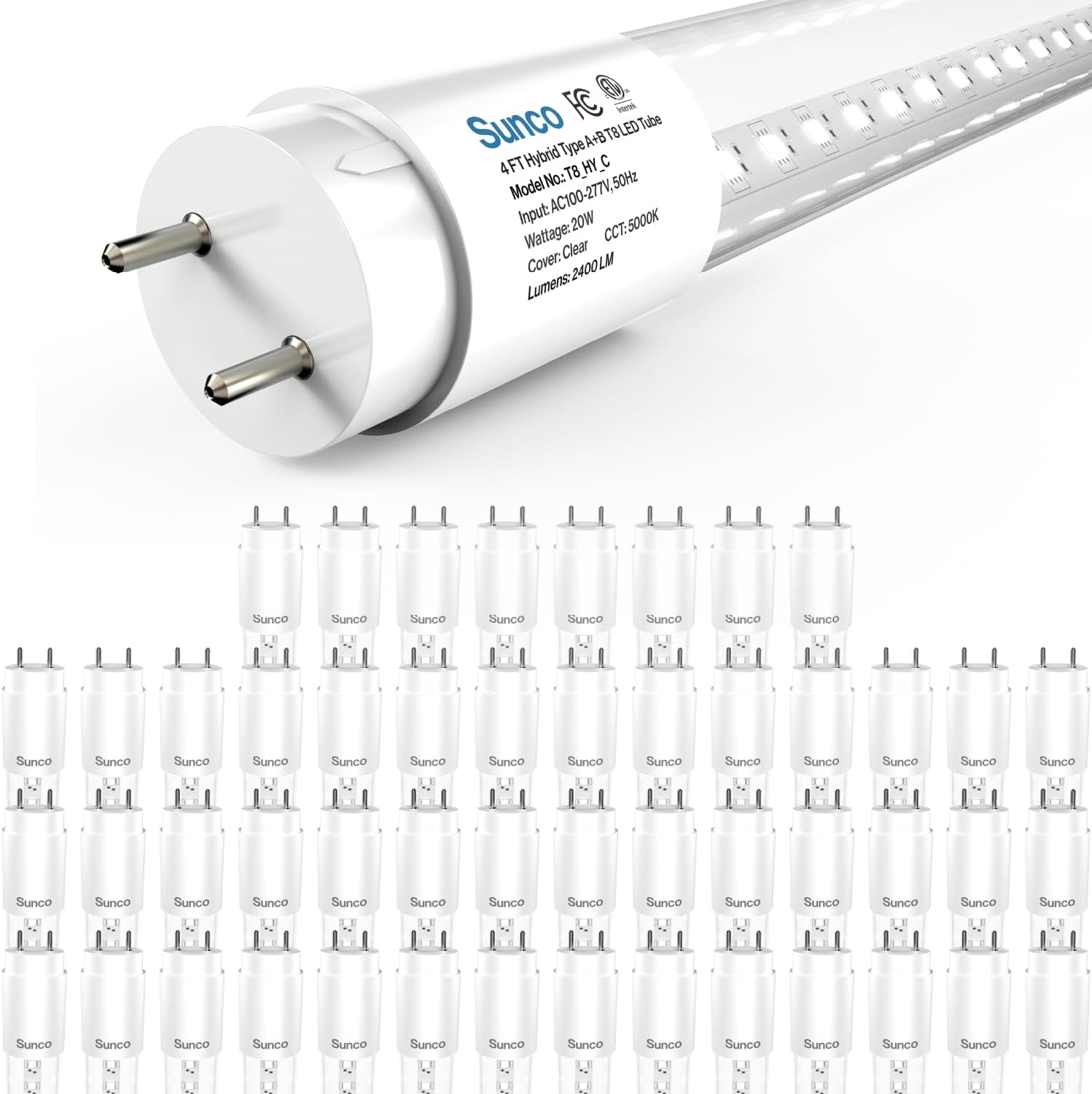 Sunc 5 Pac T LE Bulb Foot 4 Inc Tub Ligh Bulb Fluorescen Replacement Singl o Doubl Ende Hybri Typ A+B 240 LM 20W 5000 Daylight Clea Len ETL.